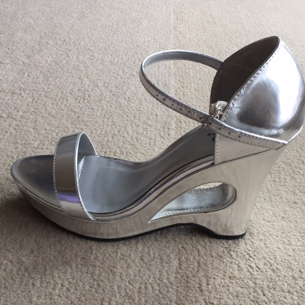 Silver Geometric Designed Wedge Heels